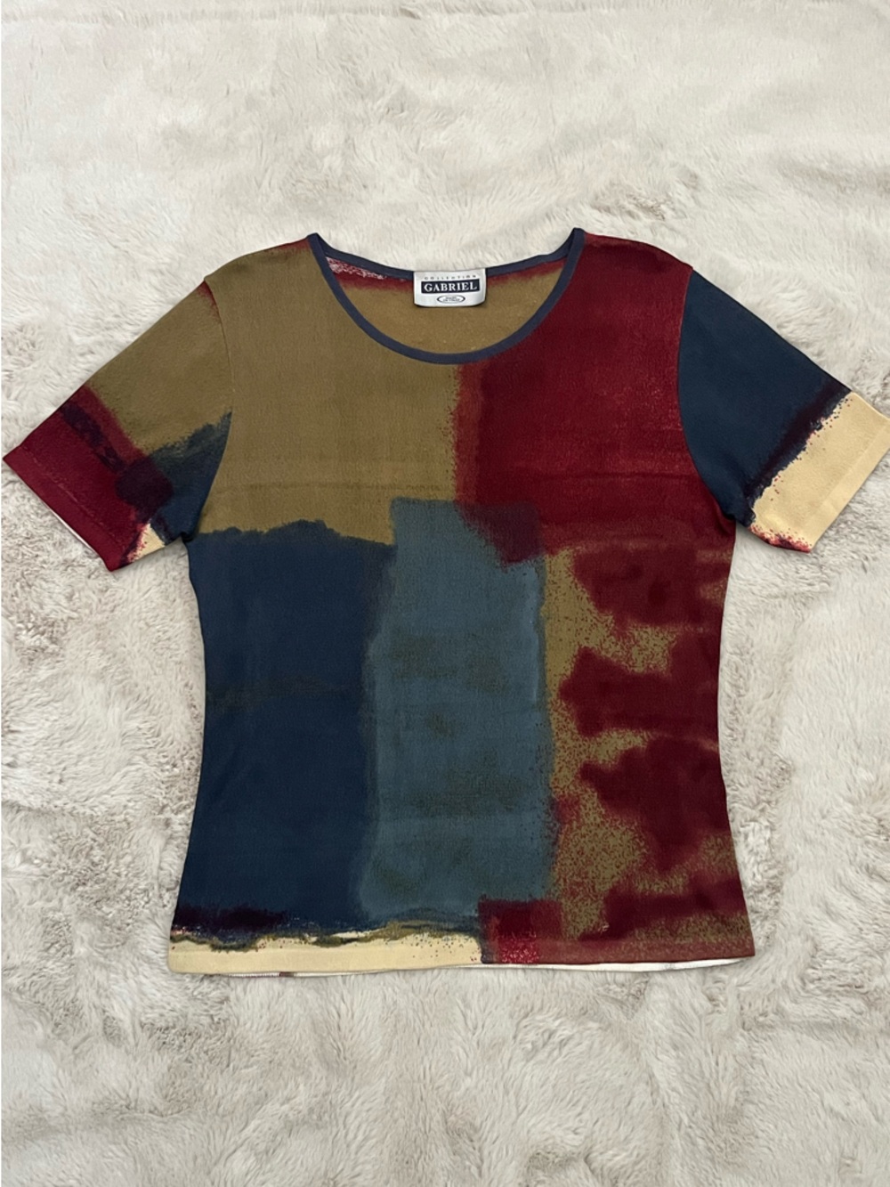 Made in Italy Artsy Abstract Colorblock Short Sleeve Top Collection Gabriel